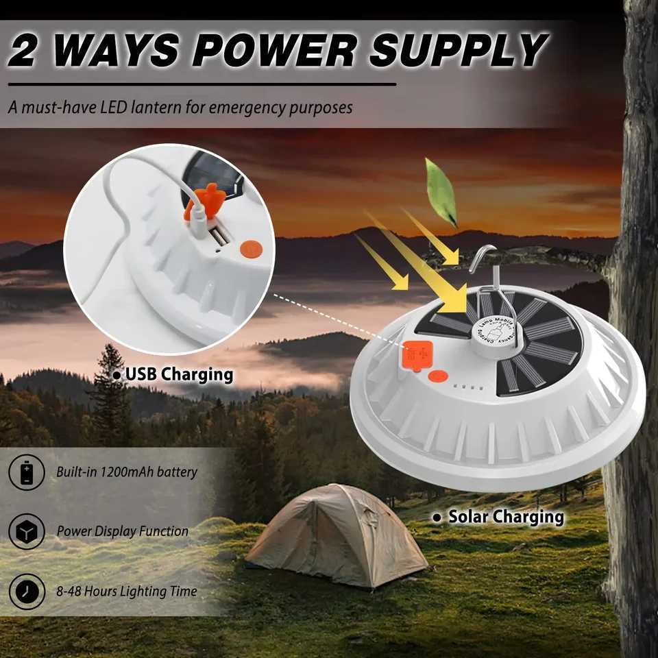 Solar Camping LightPortable Rechargeable LED Tent Lantern with USB ChargingRemote ControlPower Bank for OutdoorBBQFishing M251115