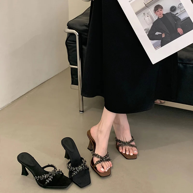 Summer Womens High Heels Fashion Crystal Open Lace Elegant Outdoor Evening Dress 250411