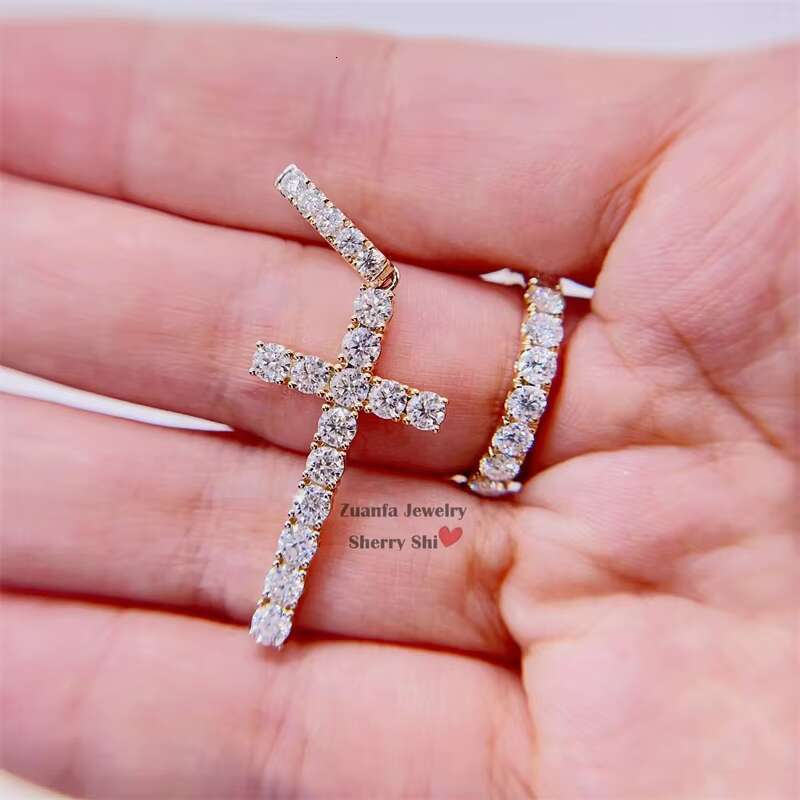 Ready to Ship Gra Certificated 10k Solid Gold Yellow Gold White Gold Moissanite Cross Pendant 3mm