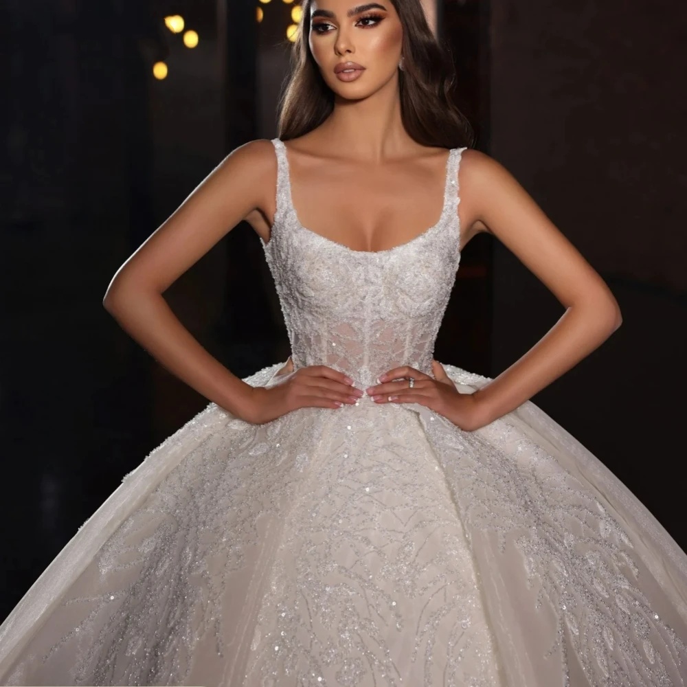 Classic Ball Gown Wedding Dress Jewel Neck Sleeveless Bridal Gowns Sequins Appliques Sweep Train Dresses Custom Made vestidos de novia