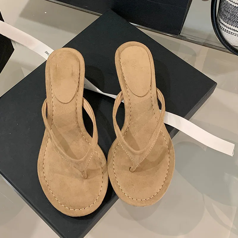 Fashion round toe womens thin boots slider womens flip sandals spring and summer womens high heels shoe pump 250411