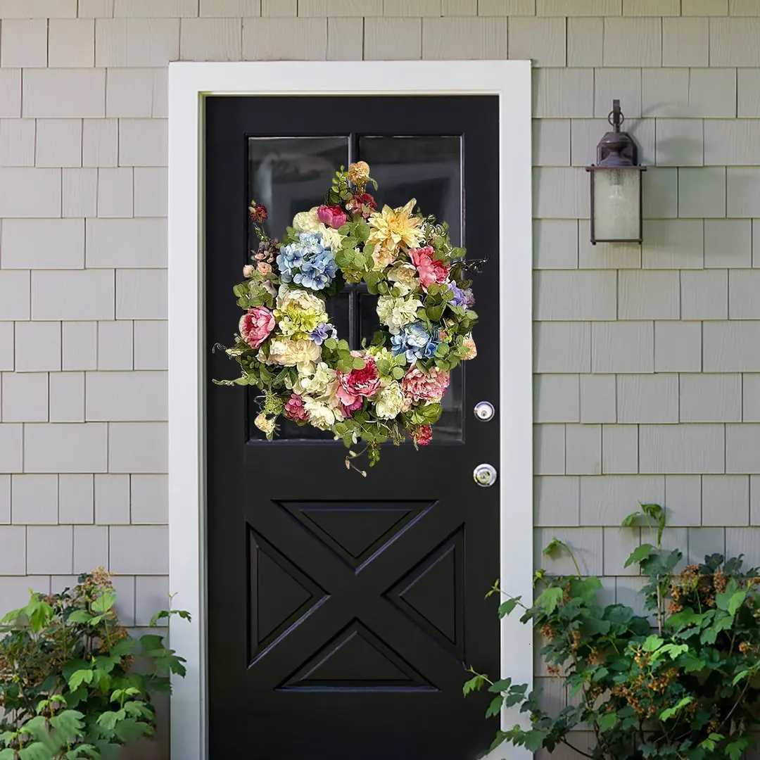 Hydrangea Wreath Realistic Colorful Garland Spring Wreath Delicate Flower Garland For Entryway DecorationM251115