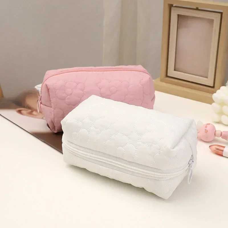 Womens pink and white cotton embroidered pillow makeup bag large capacity makeup organizer bag portable travel storage bagXJ250415