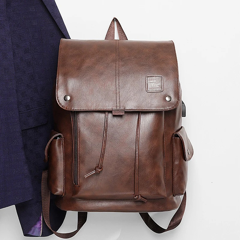 Fashionable mens backpack leather school backpack fashionable waterproof travel bag casual leather backpack 250410