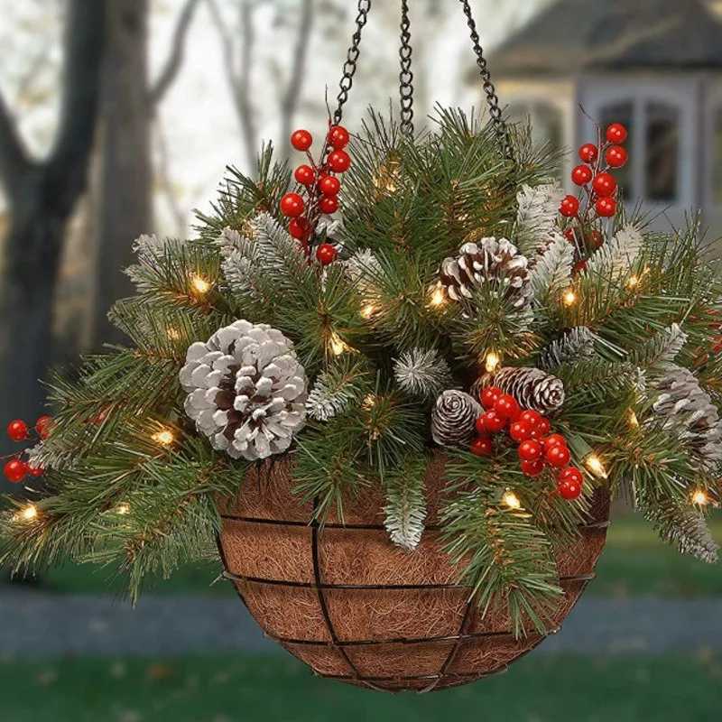 Hanging Flower Basket Realistic Christmas Decoration Wreath Pine Cone Wreath Fire-Resistant Christmas Basket Wreath For IndoorM251115