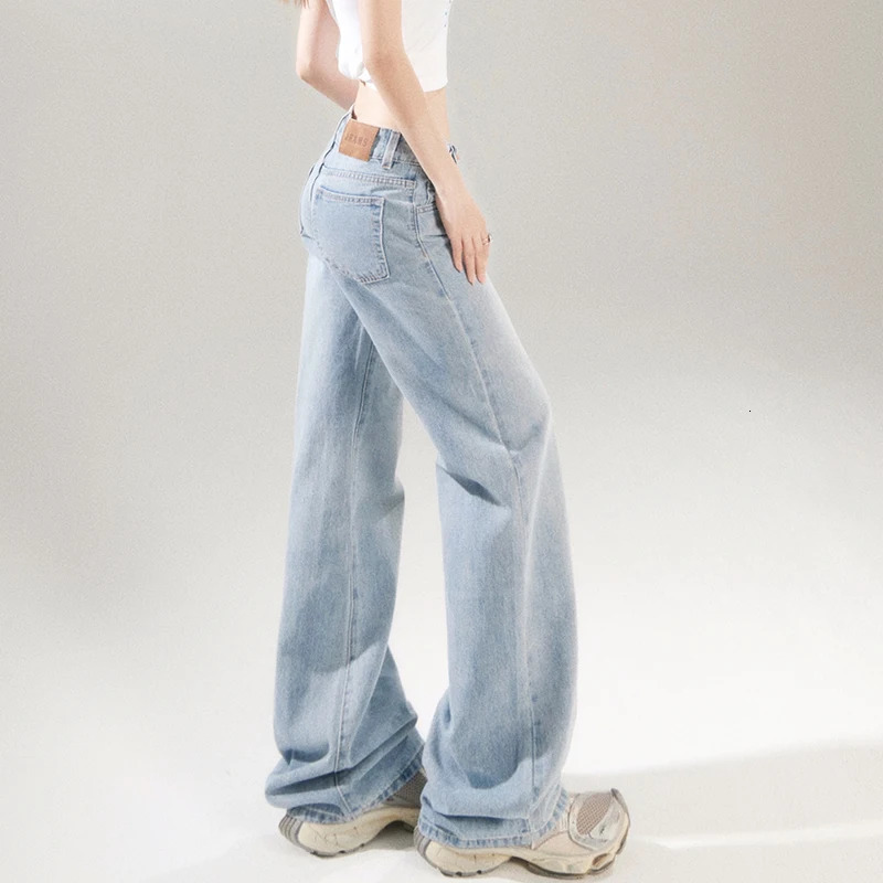 KSTUN Spring Womens Wide Leg Jeans Street Clothing Loose Straight Denim Pants Retro Low Waist Jeans 250415
