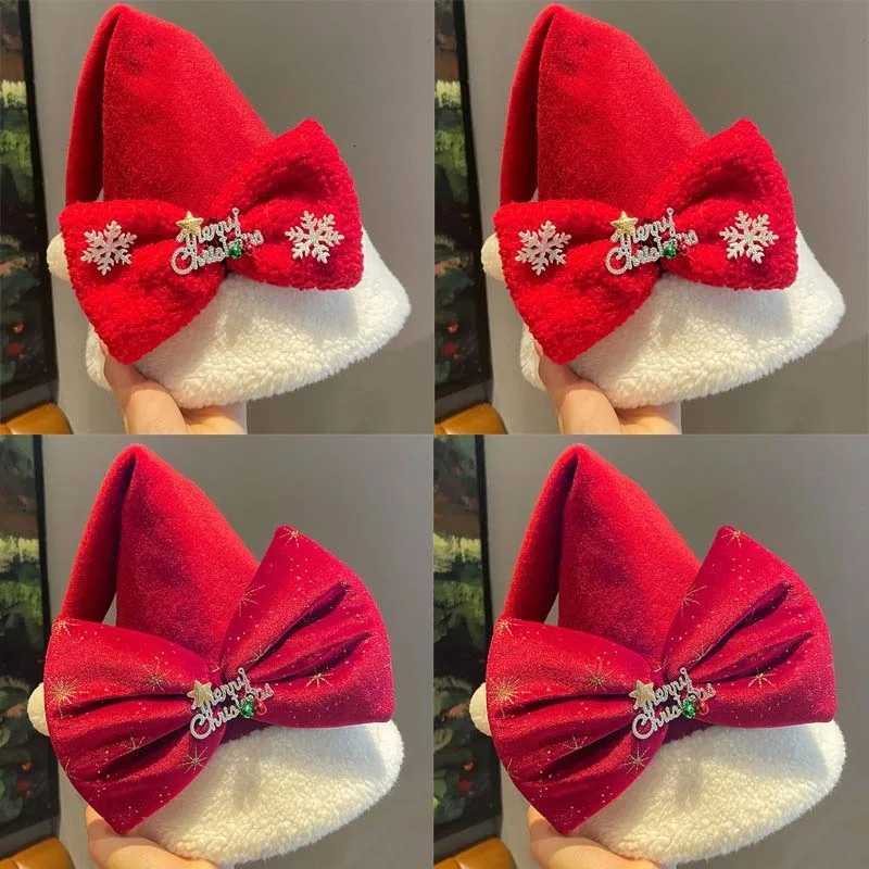 3/1PCS Thickend Christmas Hat Warm Santa Claus Xmas Bow Hats for Adult Merry Christmas Cap New Year Festival Party Decoration Y251115
