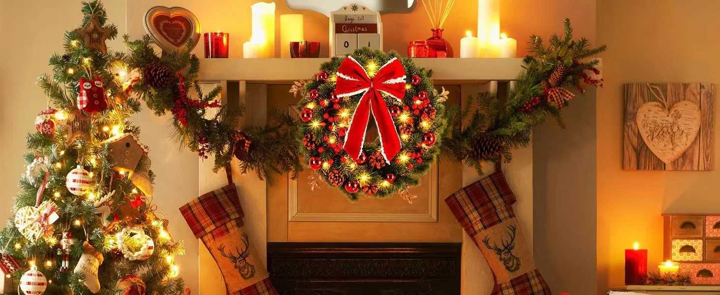2025 New Christmas PVC Wreath Alphabet Row Bow Front Door Hanging Decorations Party WreathM251115