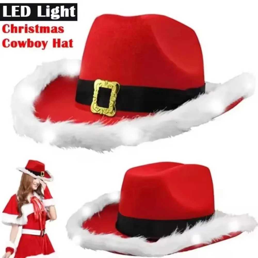 Fashion Santa Claus Party Christmas Luminous Cowboy Hat Western Red Felt Hats Wide Brim Cowgirl Hat Jazz Hat for Women Men Y251115