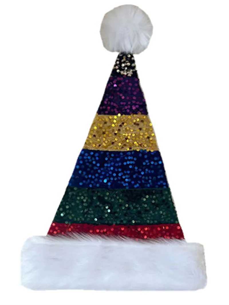 New Christmas Hat Color Full Glitter Plush Double-Layer Hat 3147cm Spliced Decorative Hat Y251115