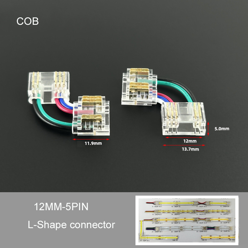 5pin RGBC SMD COB LED strip connector without dark area single head connection line L-shaped corner crystal buckle