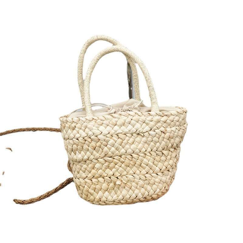 Handmade Beach Bag Tiktok Simple Cute Mini Corn Husk Baby Basket Straw Woven Bag DIY Kq2
