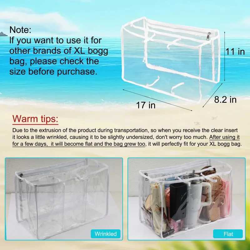 XL Transparent Borg Bag Accessories EVA Rubber Waterproof Shopping Basket Beach Pool Transparent Insertion Jelly Handbag Borg Bag Organizer W250415
