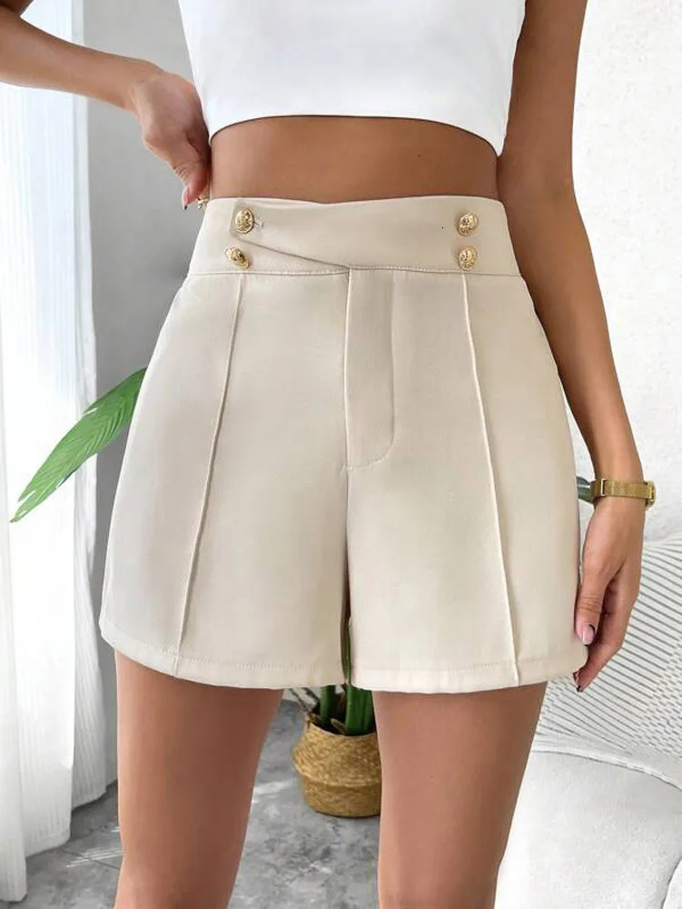 MEXZT Y2K Streetwear Women Fashion A-line Shorts Vintage High Waist Zipper Gold Button Elegant Suit Female Short Pants Mujer 250415