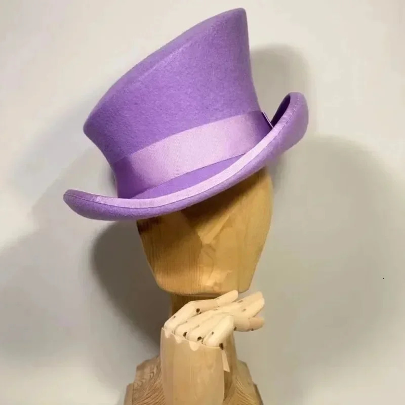 Asymmetric Top Wool Hat Fashiona Formal Hat Ribbon Steam Punk Hats Men Lumber Costume Cap Women Men Party Decoration 250407