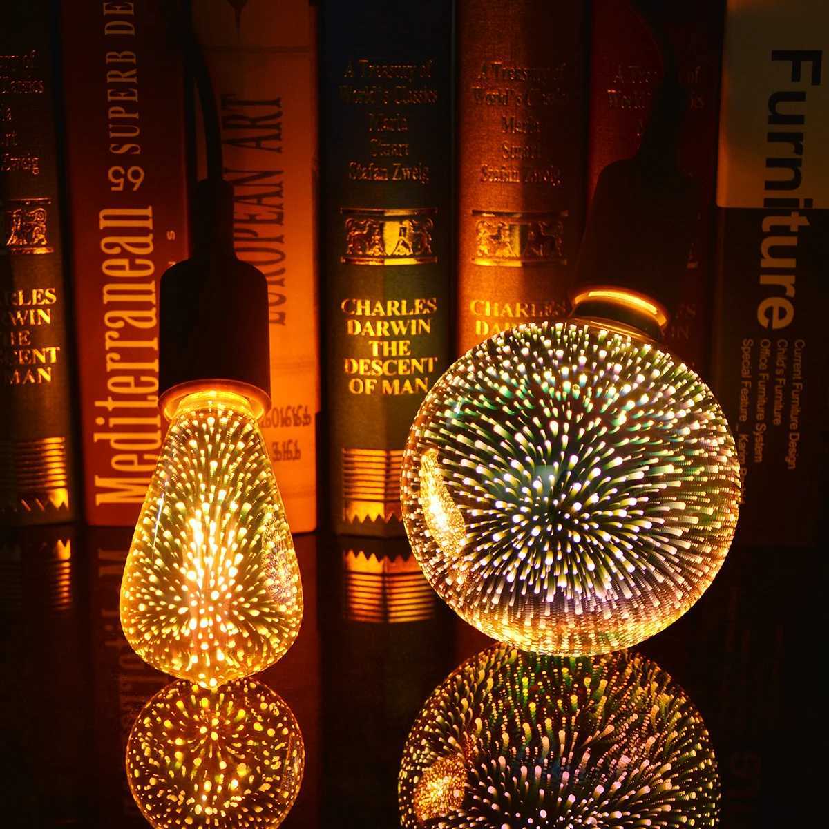 3D Fireworks Effect Vintage LED Incandescent Bulbs Retro Edison Lamp E27 AC110V-220V Holiday Decoration Light Bulb G80 G125 C251115