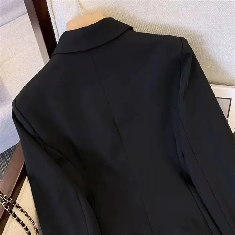 Office Lady Slim Blazer for Women Long Sleeve Coats Black Jackets Casual Outerwear Fall Winter Fashion 250415