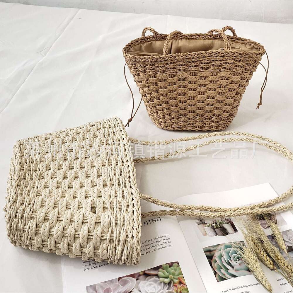 Handmade Beach Bag Grass Casual Woven Literary Shoulder Ins Spring And Summer New Tote Bucket Bag, Portable Women's Bag Kq2