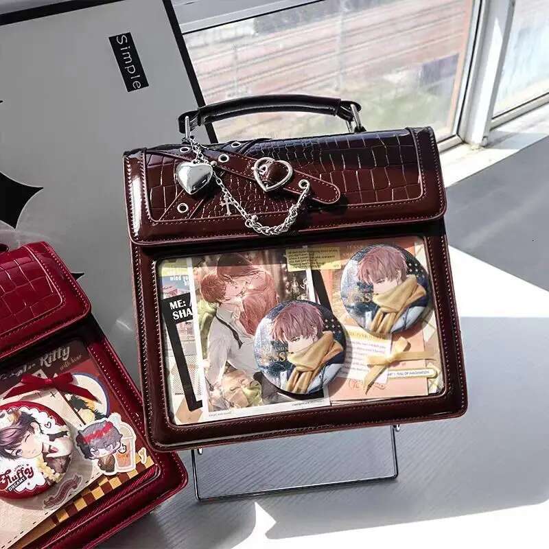 Y2k Women Gothic Backpack Kawaii Ita Fashion Shoulder Cute Girls Transparent Pocket Crossbody Bag New DIY Badge Knapsack