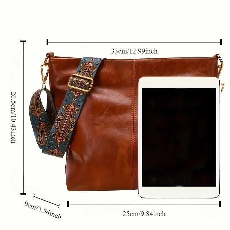 1pc Boho Chic Faux Leather Shoulder Bag for Women Large Capacity Crossbody Tote with Vintage Wide StrapW251115