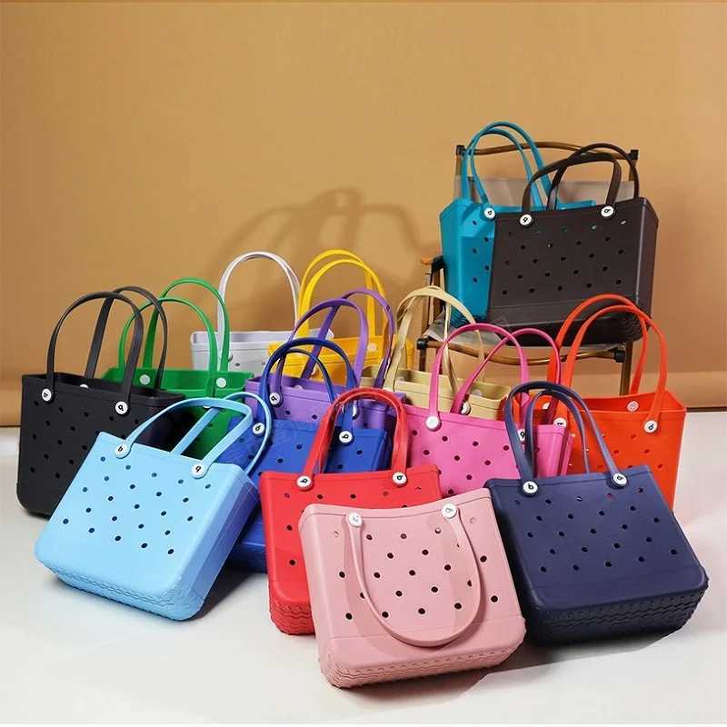 PouchM/L/XL Fashion Beach Bag EVA Rubber Waterproof Storage Basket Travel Shopping Handbag Womens Shoulder Solid Color Handbag W250415
