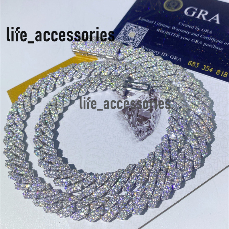 Passed Test 10mm 18-24inch High Quality Moissanite Cuban Chain Necklaces For Men S925 Silver Real Diamond Chain Women Moissanite Jewelry