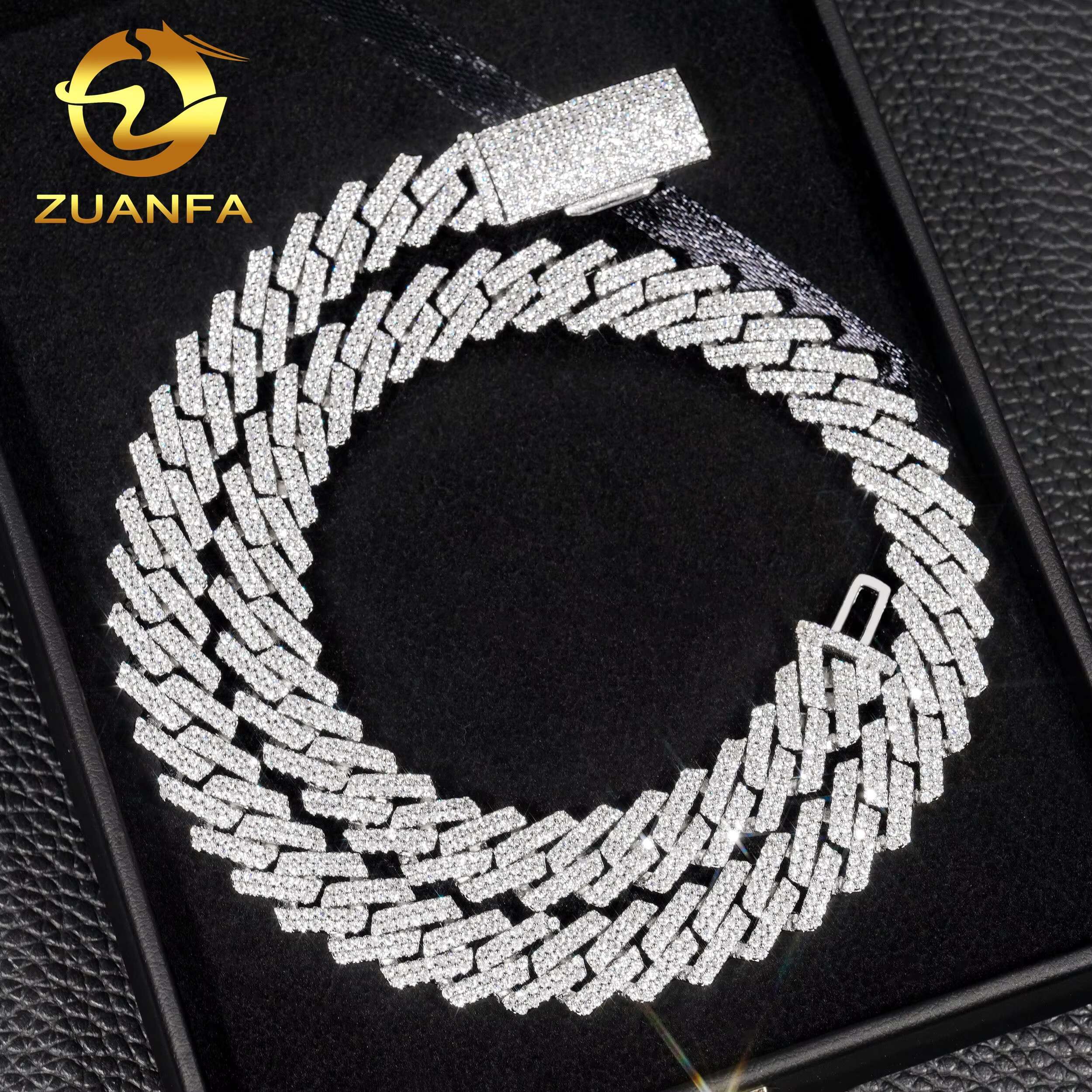 Bulk Stock Best Selling Pass Diamond Tester 925 Solid Silver 12mm Two Rows Iced Out Hip Hop VVS1 Moissanite Miami Cuban Link