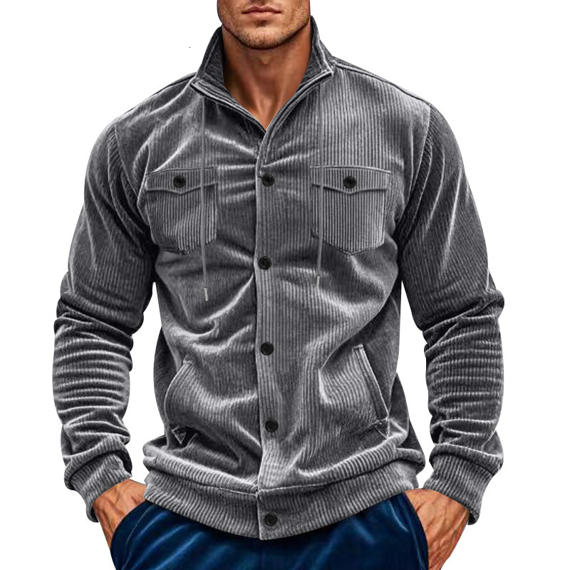 High end with spring and autumn stand collar, European cotton fleece, Amikaki multi pocket casual jacket for men