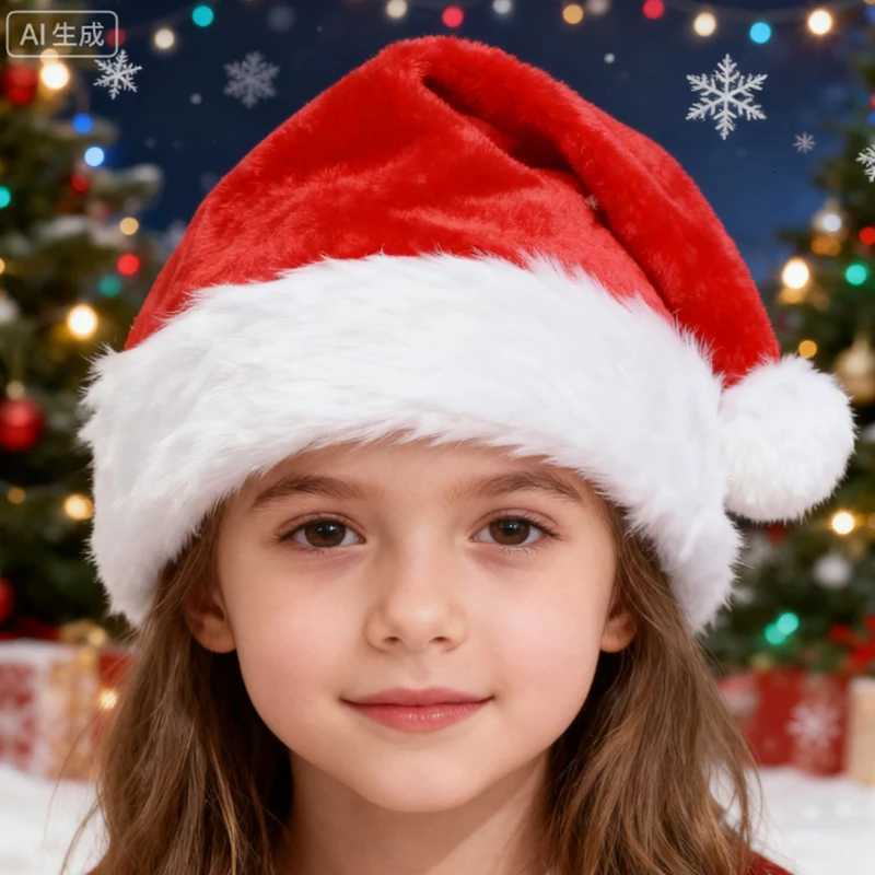 1PCS Santa Hat Boys Girls Fluffy Red Santa Hats Set With Plush Brim And Liner For Kids Christmas New Year Party Supplies Gift Y251115