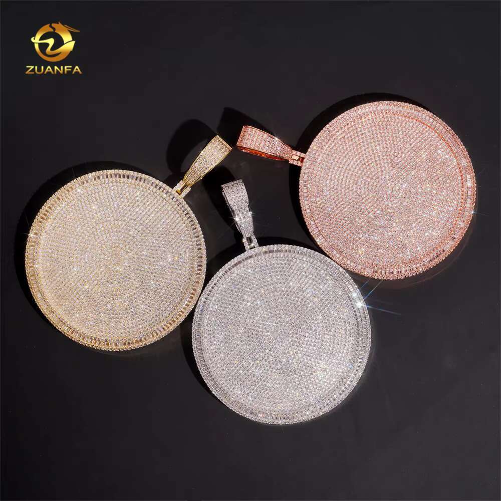 Big 3inch Round Custom Pendant Moissanite Diamond Hip Hop Jewelry Iced Out Pendant for Cuban Link Chain 925 Silver