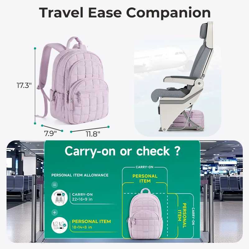 BAGSMART Travel Backpack for Women Quilted Casual Daypack Water-Resistant Bookbag for 156 Inch Laptop Fashion College BackpackW251114