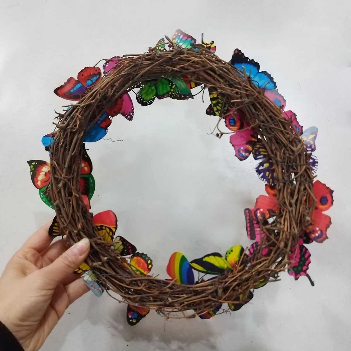 1pcs Butterfly Wreath 25/30cm Diameter Rattan Wreath Rings Braided DIY Hand-Woven Home Garden Party Decoration AccessoriesM251115