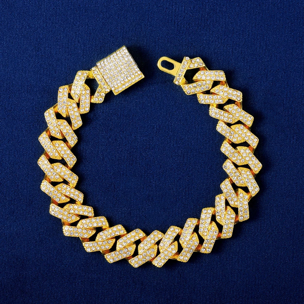 High-Quality 51g Hip Hop Full Stone Bling Iced Out Pave Mens Bracelet Miami Cuban Link Chain Bracelets for Men Jewelry 250414