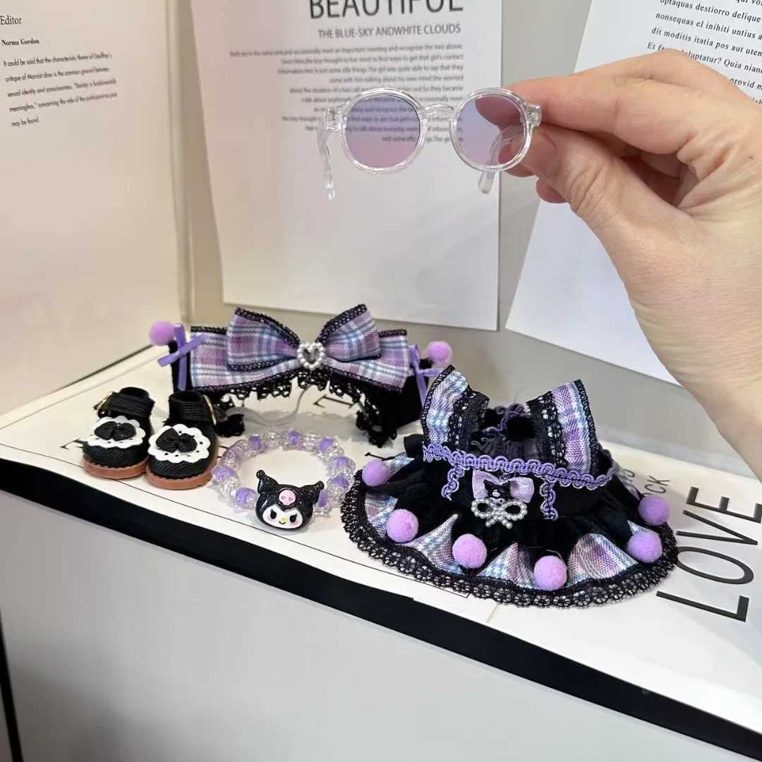 17cm Labubu Doll Clothing Monster Clothing Accessories Clothing DIY Childrens Gift Kuromi Dress Purple Cool Girl Hairband EE22A X250415