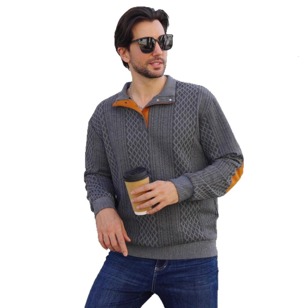 2025 hot selling spring and autumn European men's outdoor casual stand collar long sleeved jacquard knitted pullover sweatshirt