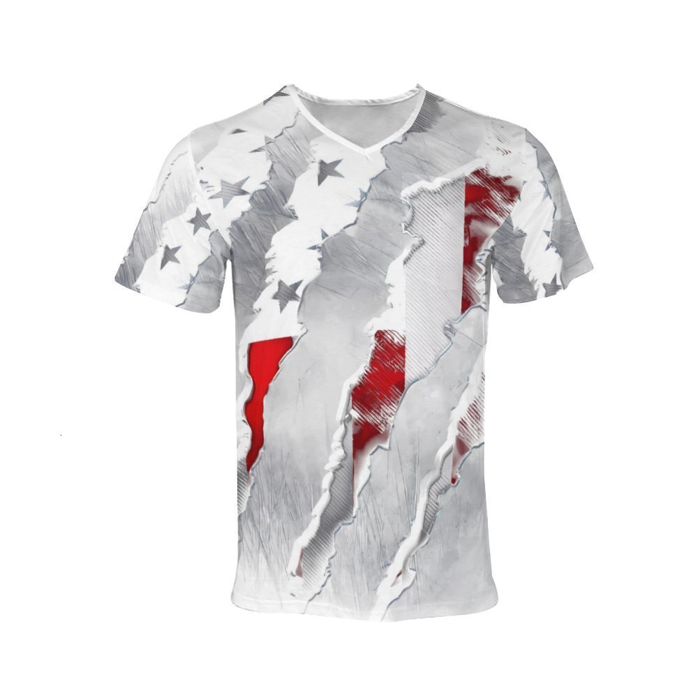 Men's heart-shaped collar V-neck graffiti printed casual T-shirt short sleeved men's clothing