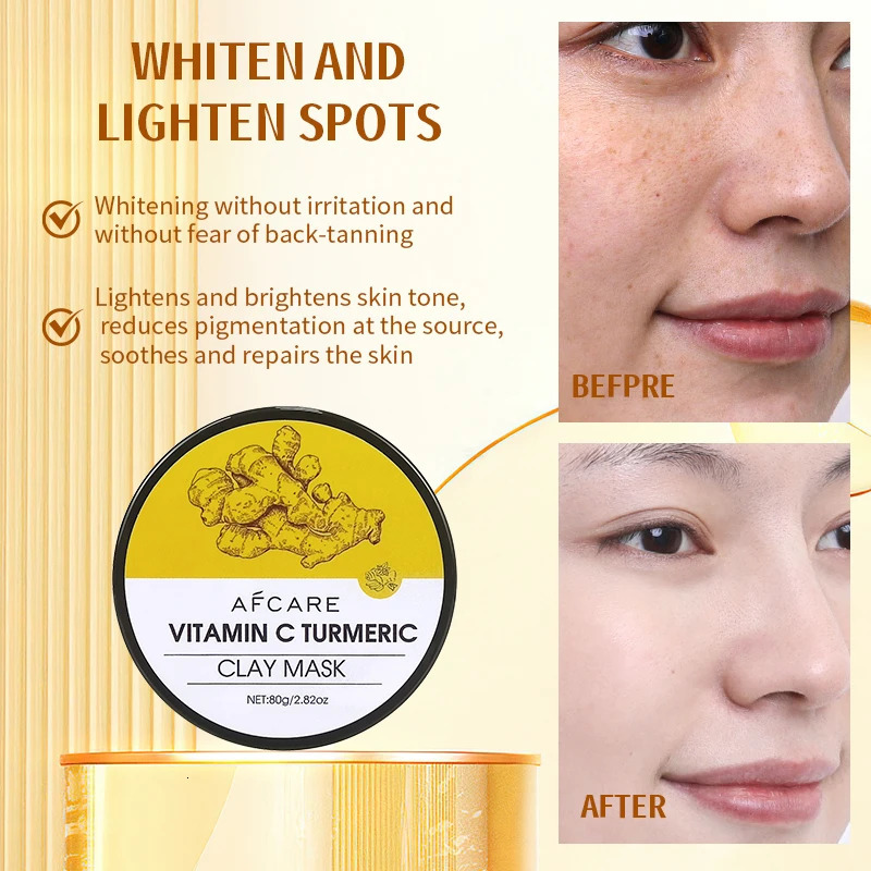 Vitamin C Turmeric Mud Clay Mask Fade Melanin Pigmentation Melasma Dark Spots Dull Skin Refining Pores and Controlling Oil 80g 250414