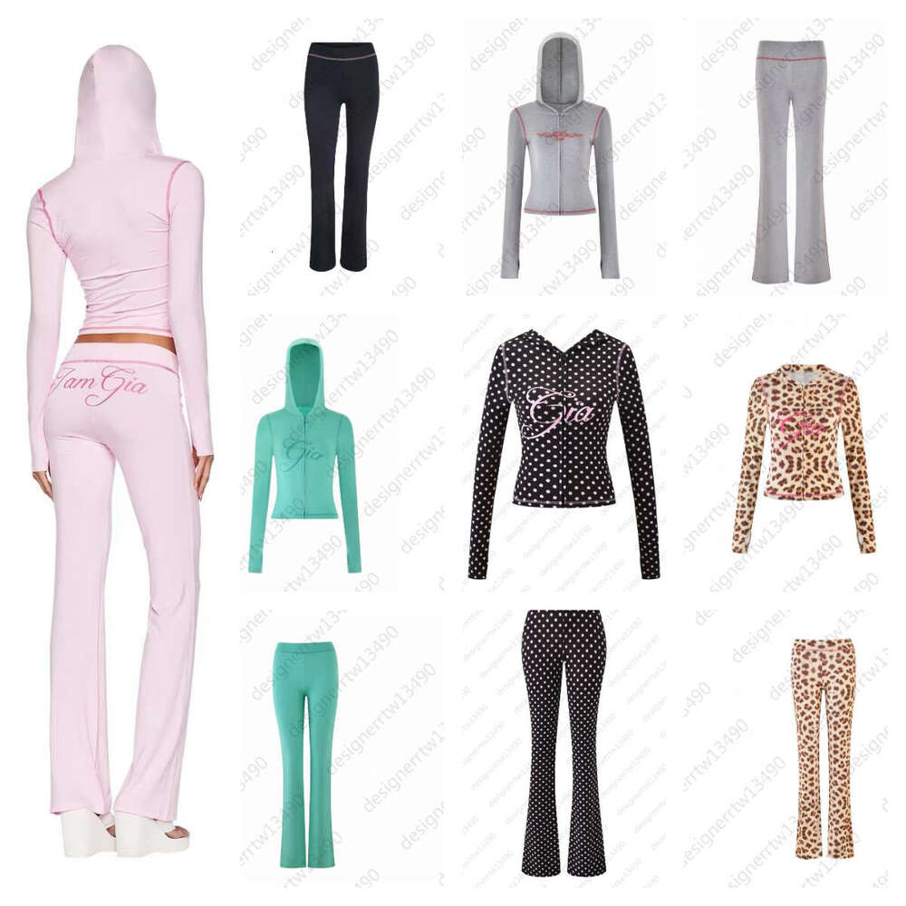 designer tracksuit women iamgia 2 piece set Slim yoga tracksuit letter print decor hooded zipper short jacket leggings pants i am gia Outfits For Woman