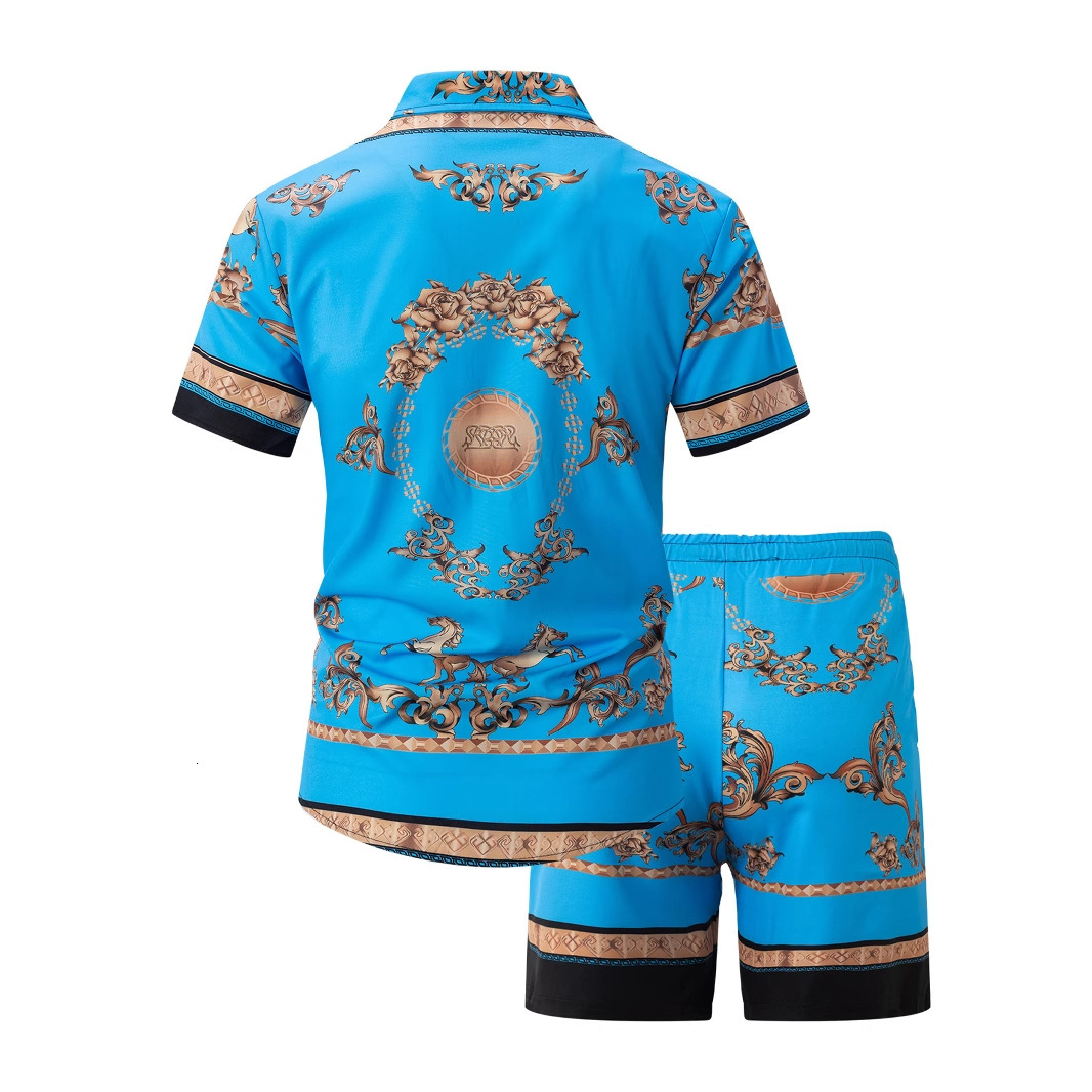 2025 Summer Mens Set Shirt Casual Loose Short Sleeve Shorts Beach Set