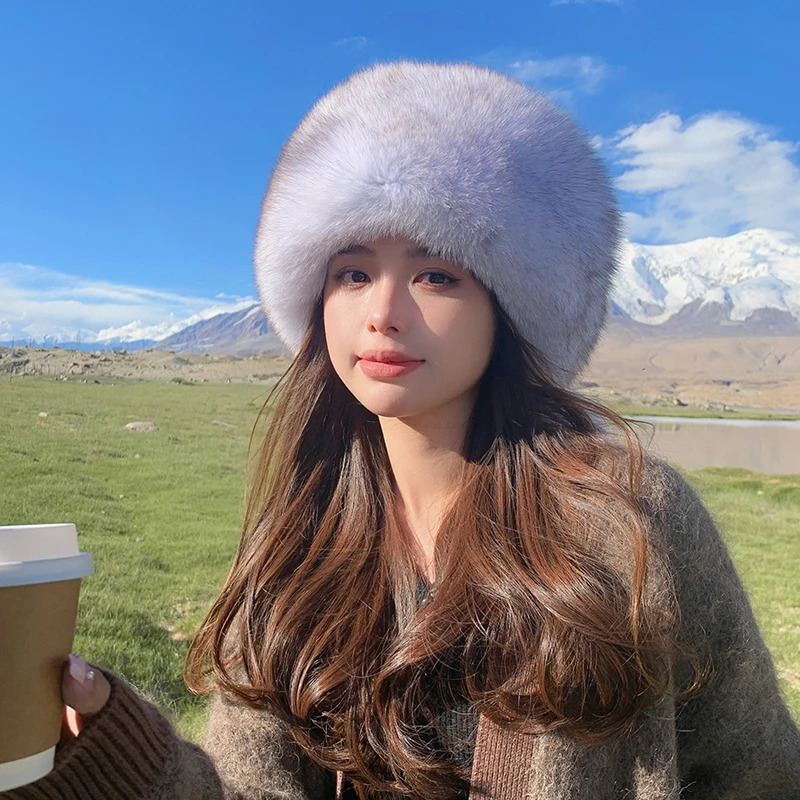 Winter Womens Bomber Hat Fox Fur Hats Warm Fashion 100 Fur Top Rex Rabbit Fur Caps Ruaaian Outdoor Warm Fox Fur Cap 251111