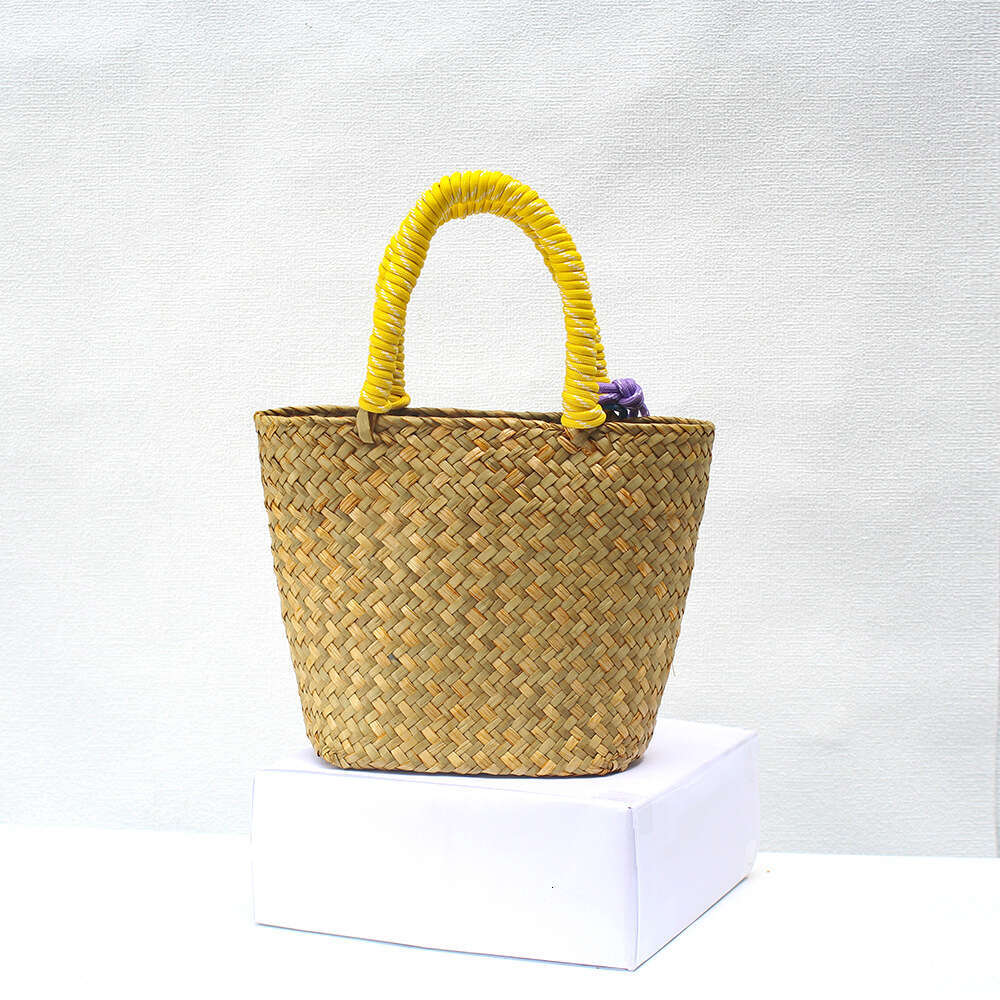 Handmade Beach Bag Straw Handbag, Nylon Hand Vegetable Basket Colorful Decorative Rope, Handmade Woven Bag, Beach Bag Kq2