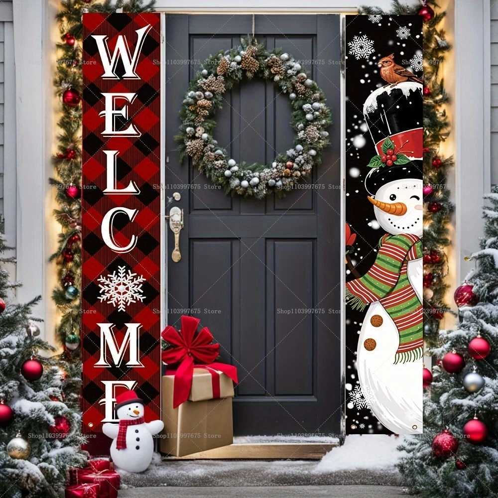 2D Merry Christmas Tree and Wreath Decor Indoor Outdoor Banners Porch Hanging Signs Wall Front Door Outside Yard Party SuppliesM251115