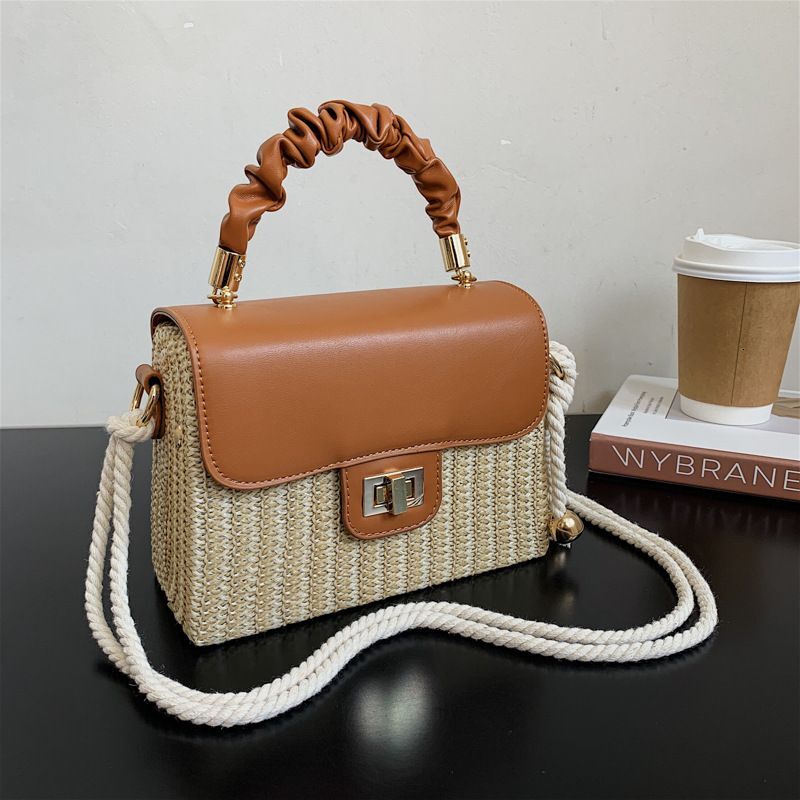 Handbag For Women Straw Women's Simple Woven Crossbody Fashion Color Contrast Hand Box Shoulder Bag