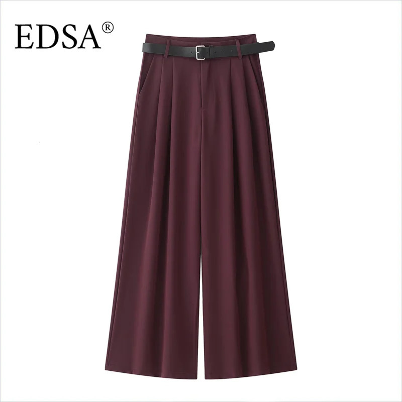 EDSA Womens Double Fold Tight Pants with Belt Loop Side Pocket Suitable for Office Zipper Fashion 250414Z