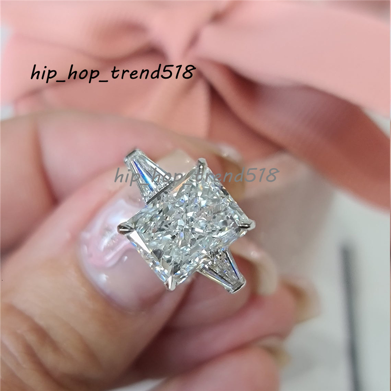 Jewelry 3.0 Carat IGI Certificate Radiant Cut Lab Diamond Engagement Ring 14K 18K Real Gold Ring Vintage Baguette Three Stones Wedding Gold Ring