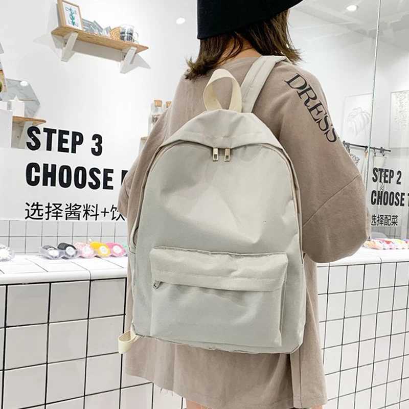 Korean Fashion Solid Backpack Student Schoolbag Women Men Large Capacity Travel Bag Fashion BackpackW251114