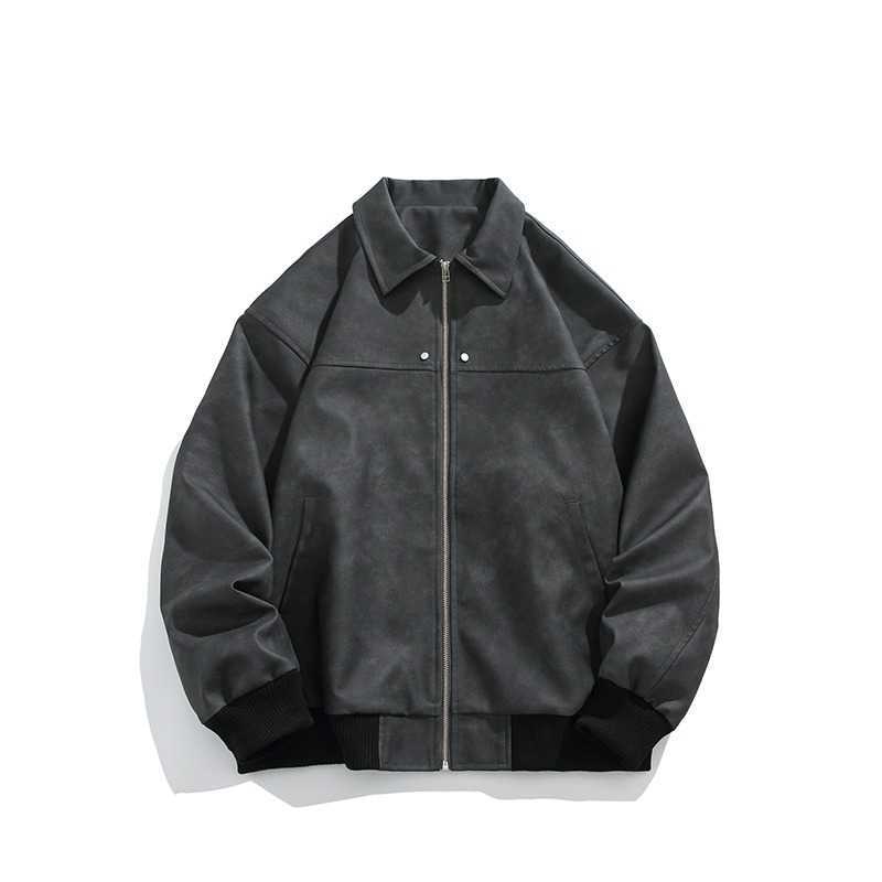 American retro brown lapel leather jacket men's coat, caramel suede couple jacket top S251115