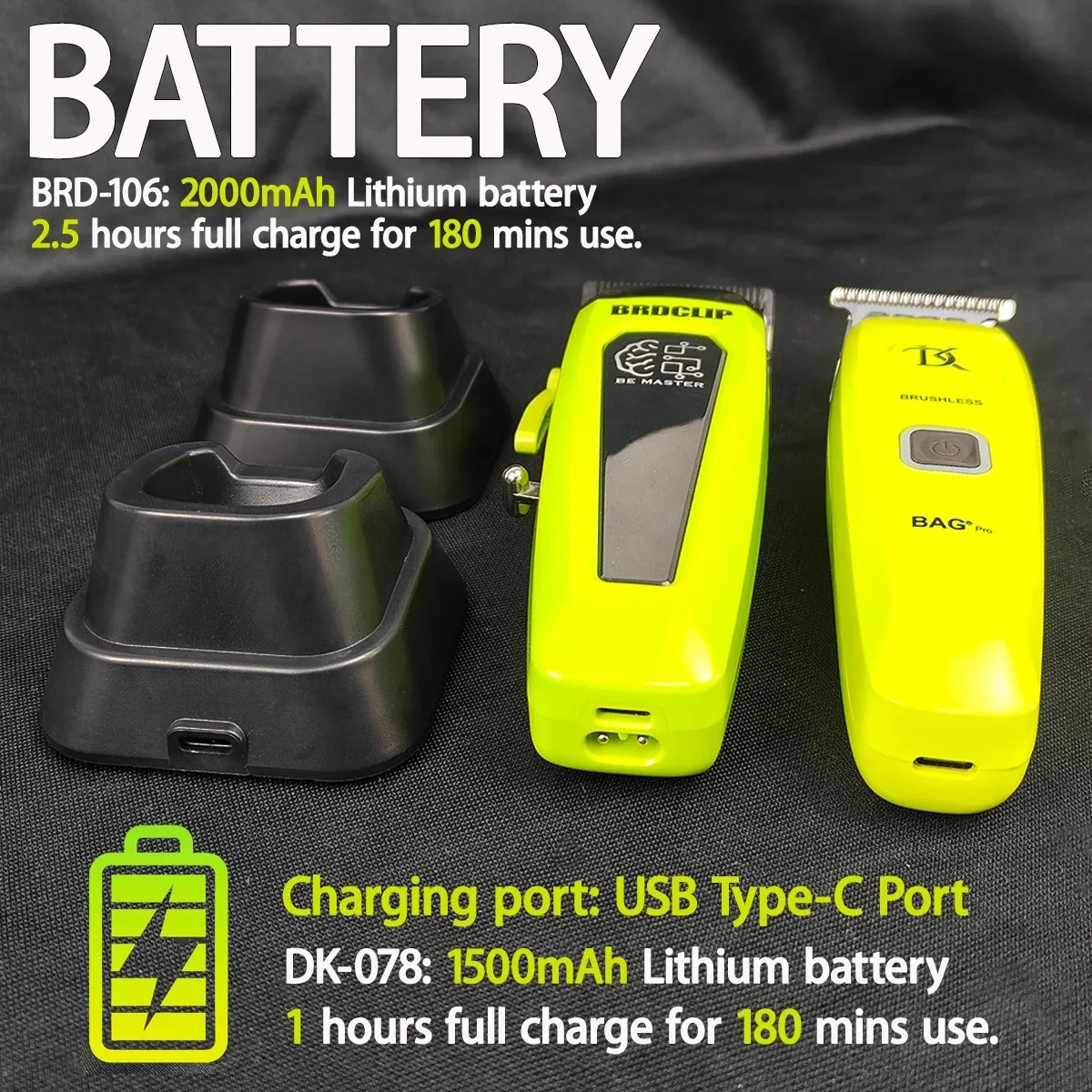 Professional Electric Hair Clipper BRD 106 with Base 7500RPM Hair Trimmer for Man DK-078 DLC Blade 7200RPM Barber Shop 2PC Set 251111