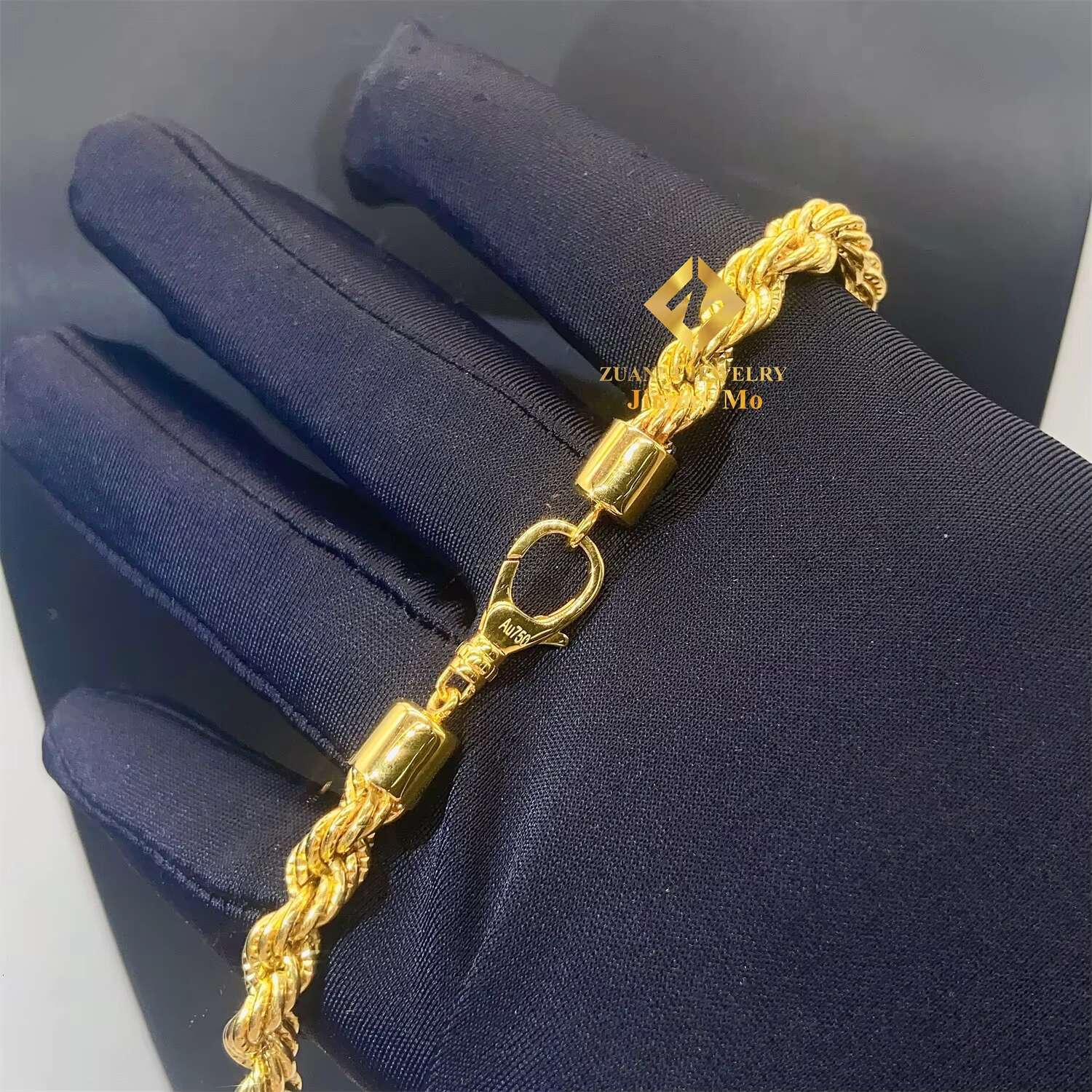 New Trendy Au750 18k Real Gold Solid Gold Yellow Gold Iced Out Hip Hop Jewelry Man Rope Chain Plain Chain