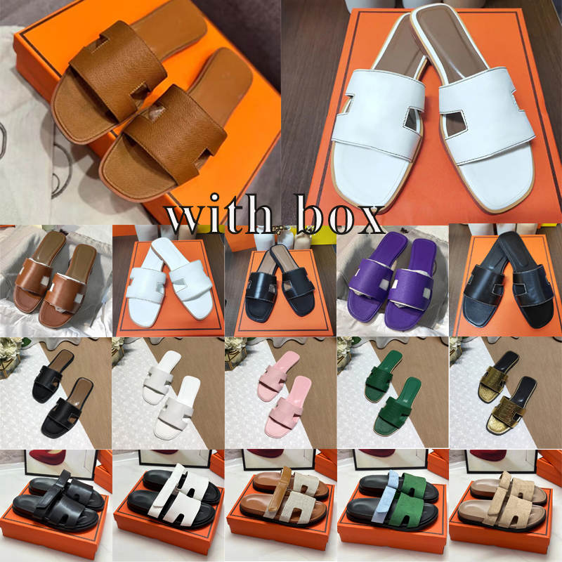 free shipping designer slippers women slides sandals leather flat slipper luxury womens summer outdoor beach sandal with box